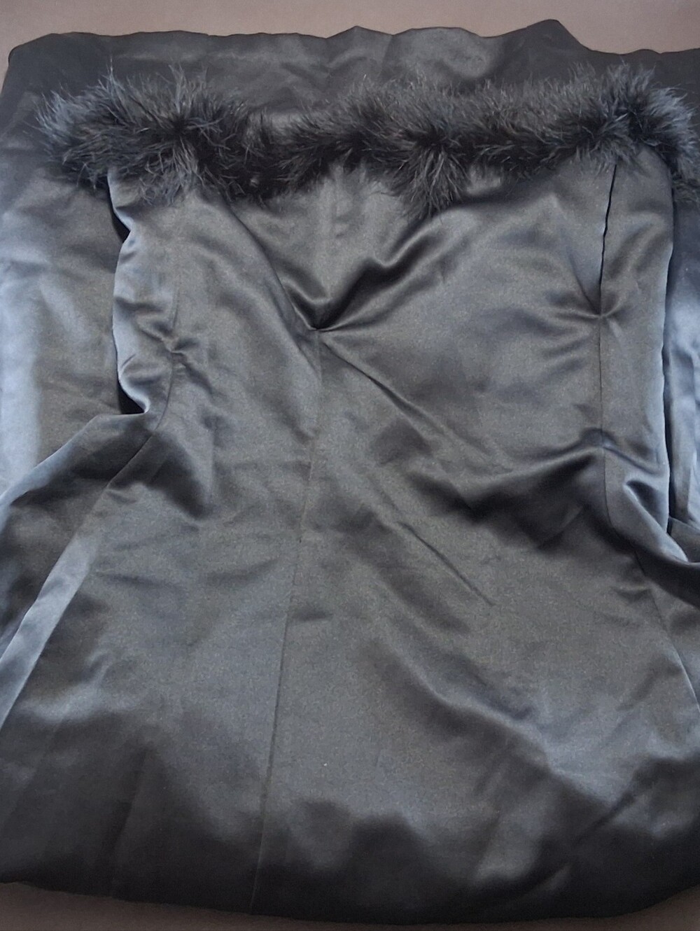 Roberta Black Strapless Satin Dress with Feather Trim SIZE 13/14